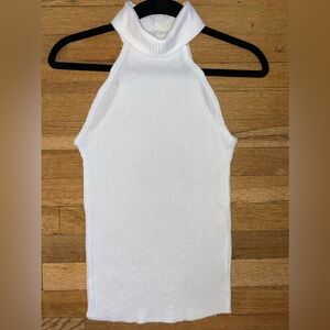 Joah Brown White Sheer Sleeveless Turtleneck Tank XS/S